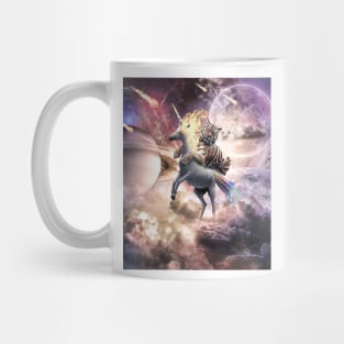 Big Cat Tiger Riding Evil Fire Unicorn In Space Mug